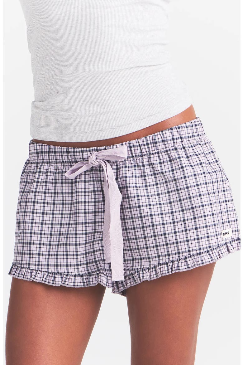 Ruffle Sleep Shorts, Alternate, color, IRIS MICA NAVY CHECK