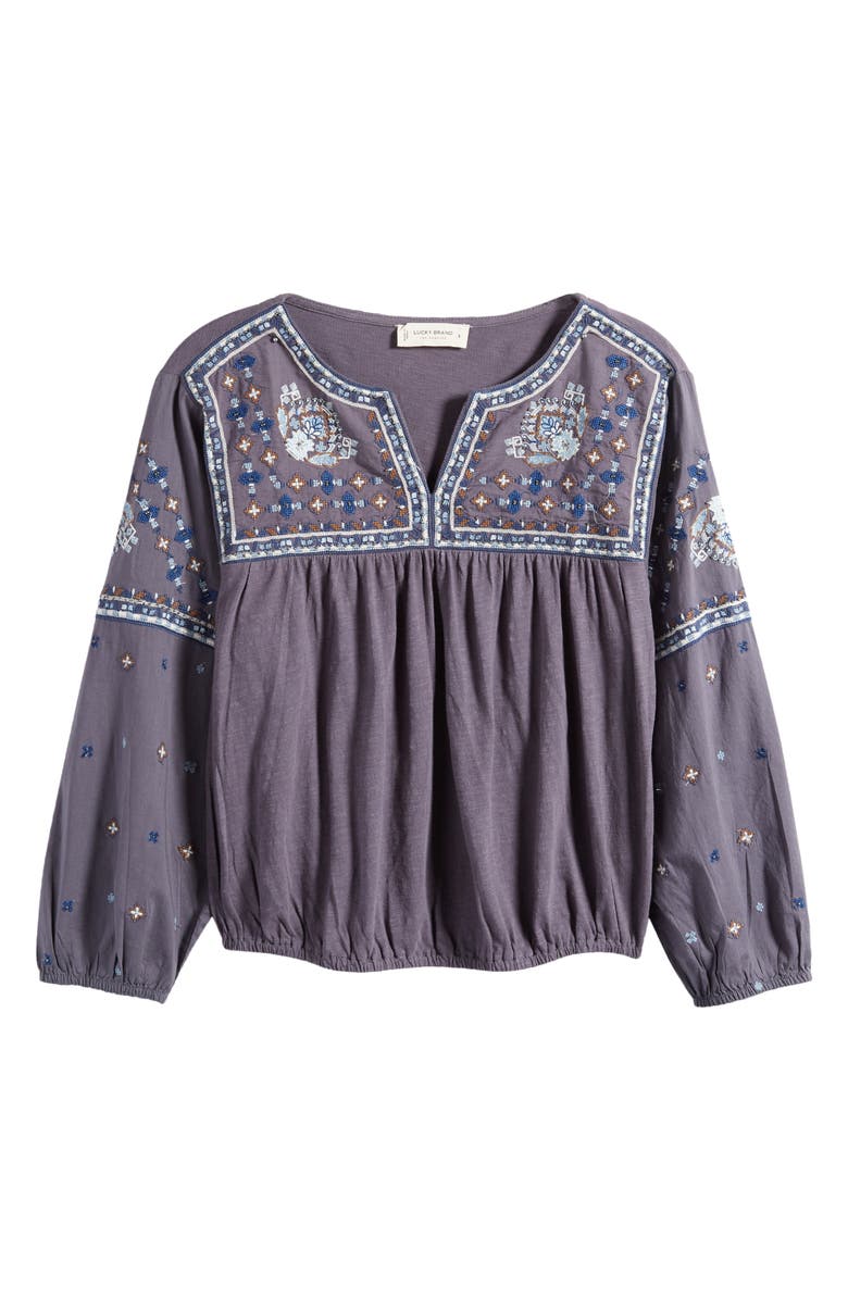 Lucky Brand Embroidered Bubble Hem Peasant Blouse, Alternate, color,