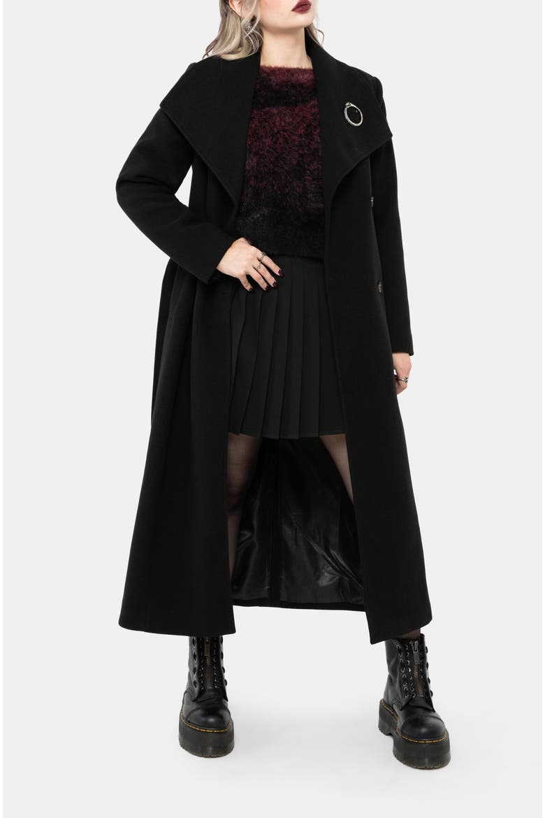 Abyss Tie Waist Double Breasted Coat, Alternate, color, Black