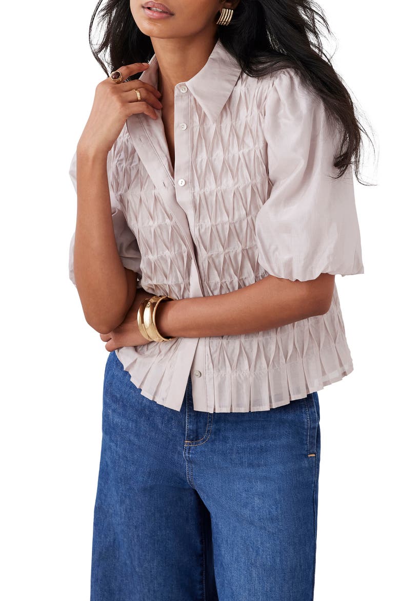 Puff Sleeve Smock Shirt, Alternate, color, Neutral