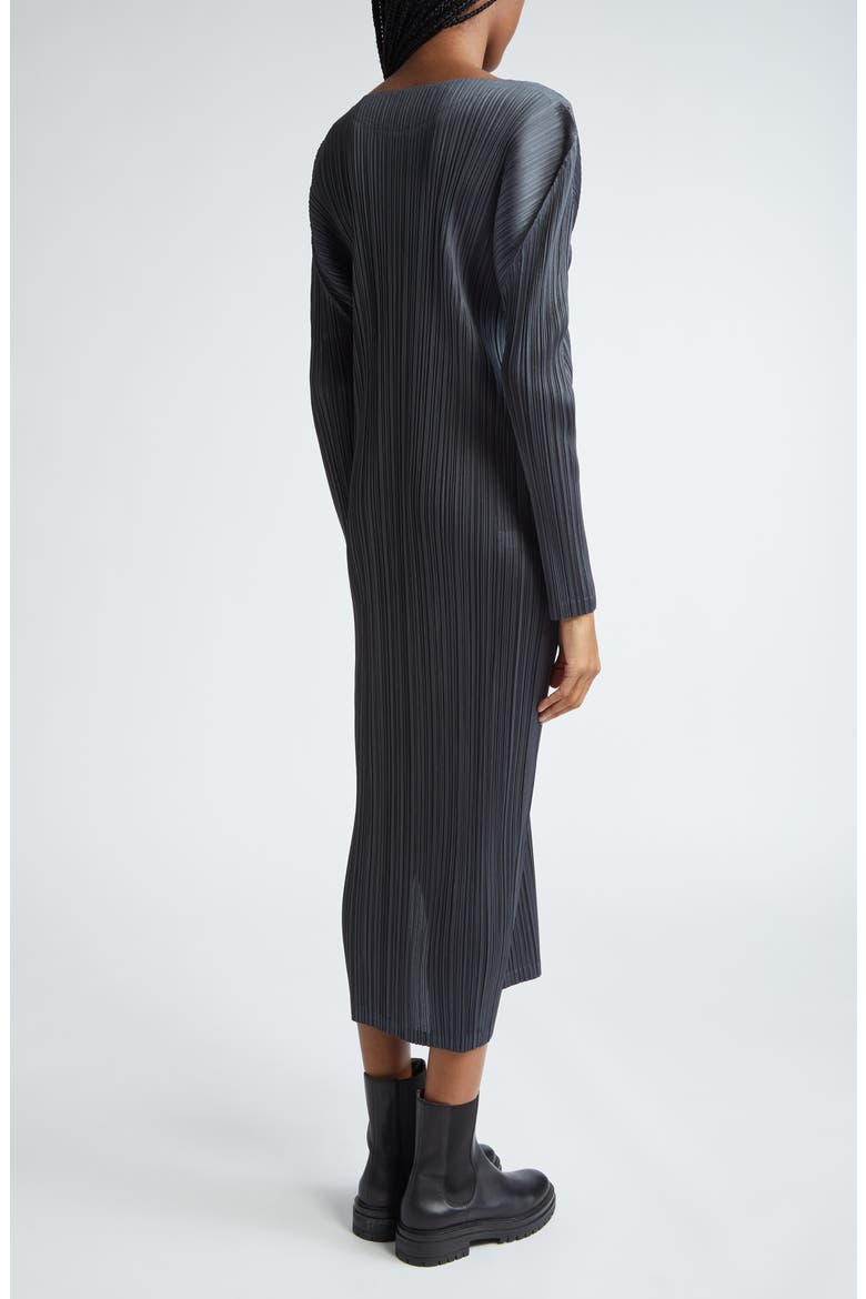 Monthly Colors December Pleated Long Sleeve Midi Dress, Alternate, color, STEEL GRAY