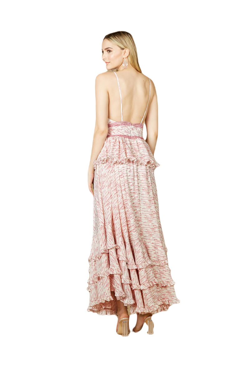 Plunging V-Neck Print Dress, Alternate, color, Pink