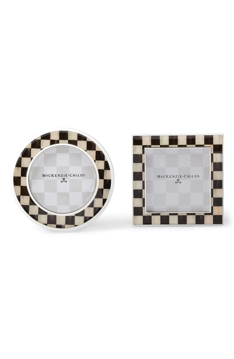 MACKENZIE CHILDS Set of 2 Courtly Check Silver Plate Assorted Picture Frames, Main, color, Black/ White