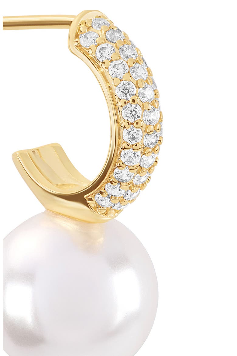 Faux Pearl Pave Cubic Zirconia Huggie Hoop Earrings, Alternate, color, GOLD/ WHITE