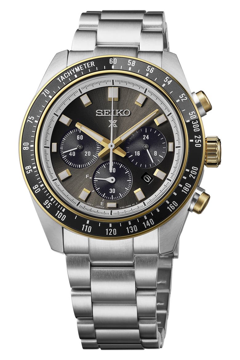 Prospex Circuit Race Solar Speedtimer Chronograph Bracelet Watch, 41.4mm, Main, color, BLACK