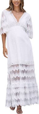 Angel Maternity Lace Cotton Maternity Maxi Dress