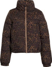 MPG Water Resistant Leopard Print Puffer Jacket