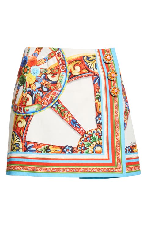 Carretto Print Stretch Cotton Miniskirt