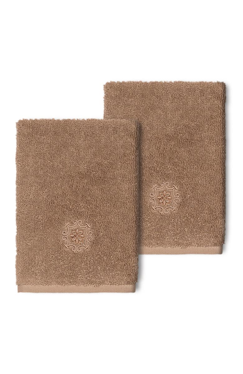 Linum Home Textiles Alyssa Embellished Washcloth - Set of 2 - Latte, Main, color, Latte