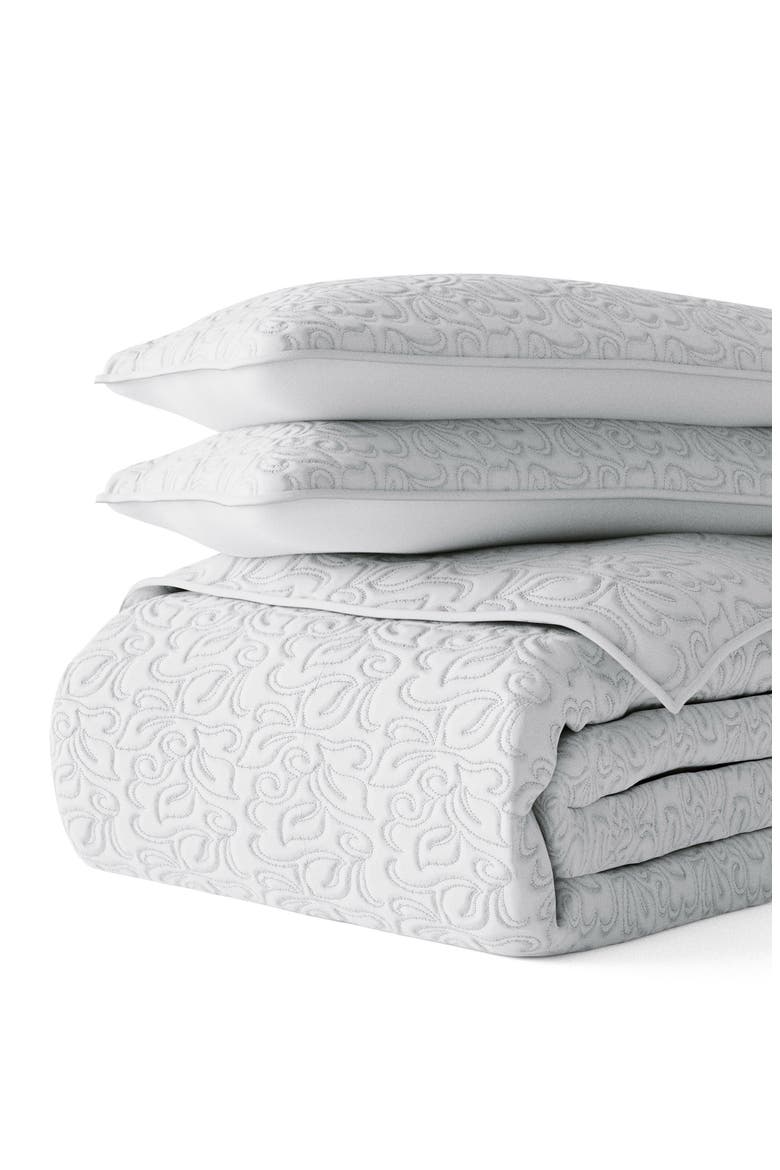 All Season Floral Stitch 3-Piece Down Alternative Quilt Set, Alternate, color, LIGHT GRAY
