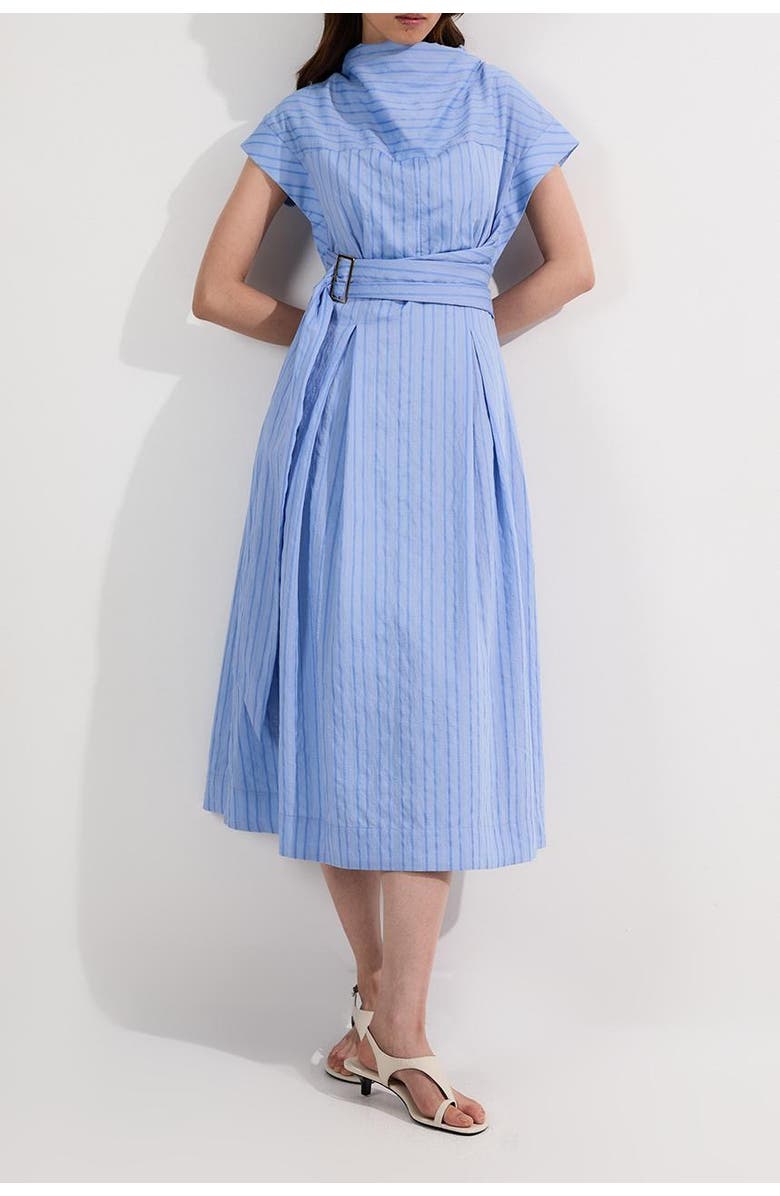 Karen Millen Belted Woven Midi Shirt Dress, Alternate, color, Blue