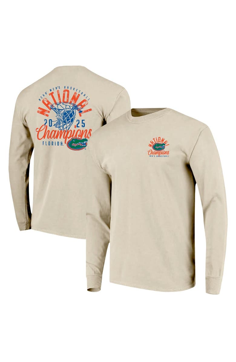 IMAGE ONE Men's Natural Florida Gators 2025 NCAA Men's Basketball National Champions Distressed Net Long Sleeve T-Shirt, Alternate, color, 