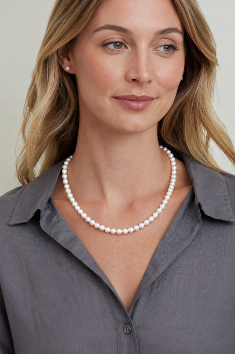 7.0-7.5mm Japanese Akoya White Pearl Necklace - AAA Quality