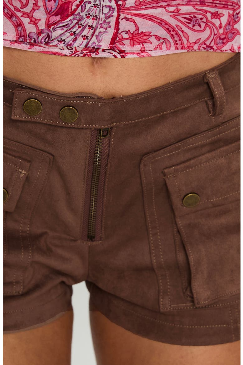 Hendrick Faux Suede Shorts, Alternate, color, BROWN