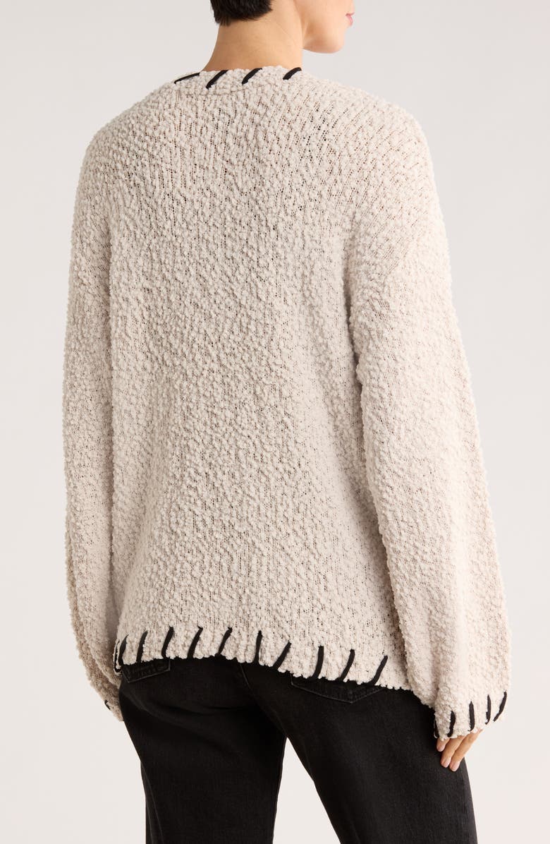 Bobeau Whipstitched Open Front Cardigan, Alternate, color, Cream/ Black