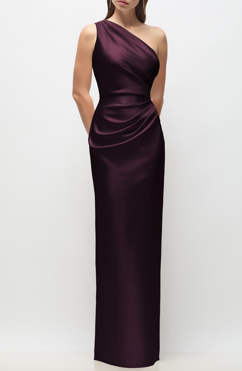 After Six Malin One-Shoulder Charmeuse Gown, Main, color, Deep Plum