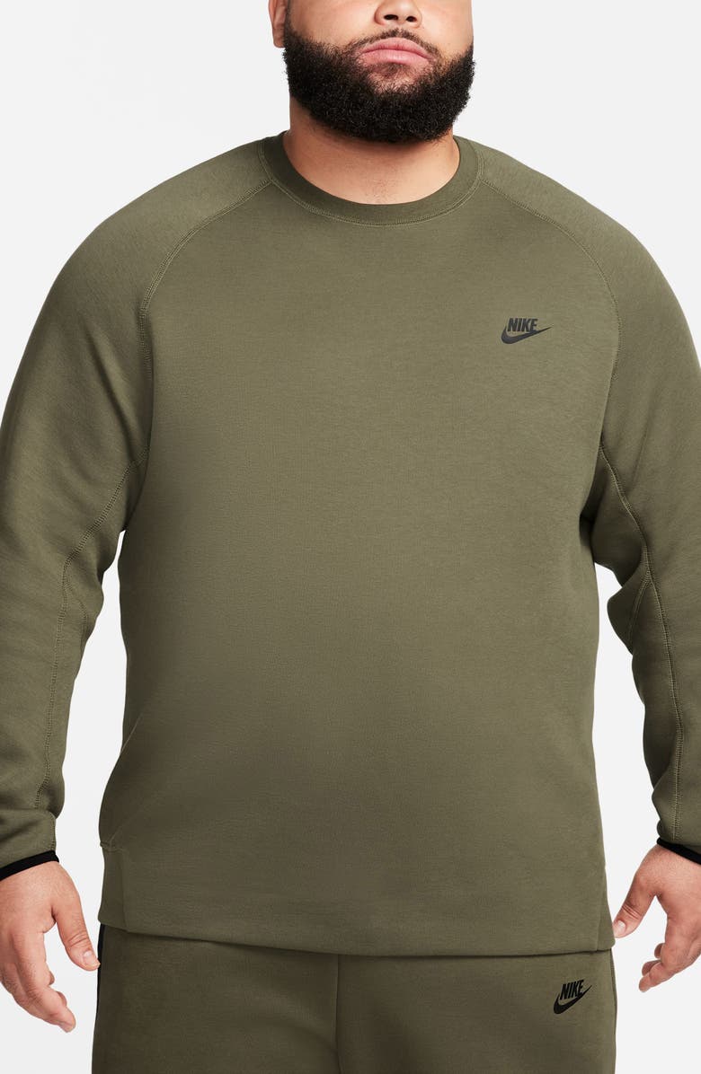 Nike Tech Fleece Crewneck Sweatshirt, Alternate, color, Medium Olive/ Black