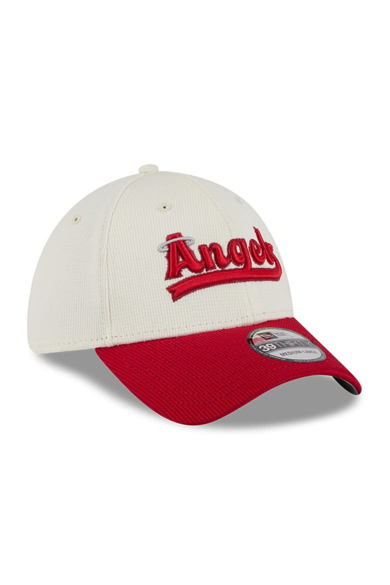 Men's New Era Cream/Red Los Angeles Angels City Connect Batting Practice 39THIRTY Flex Hat, Alternate, color, Cream