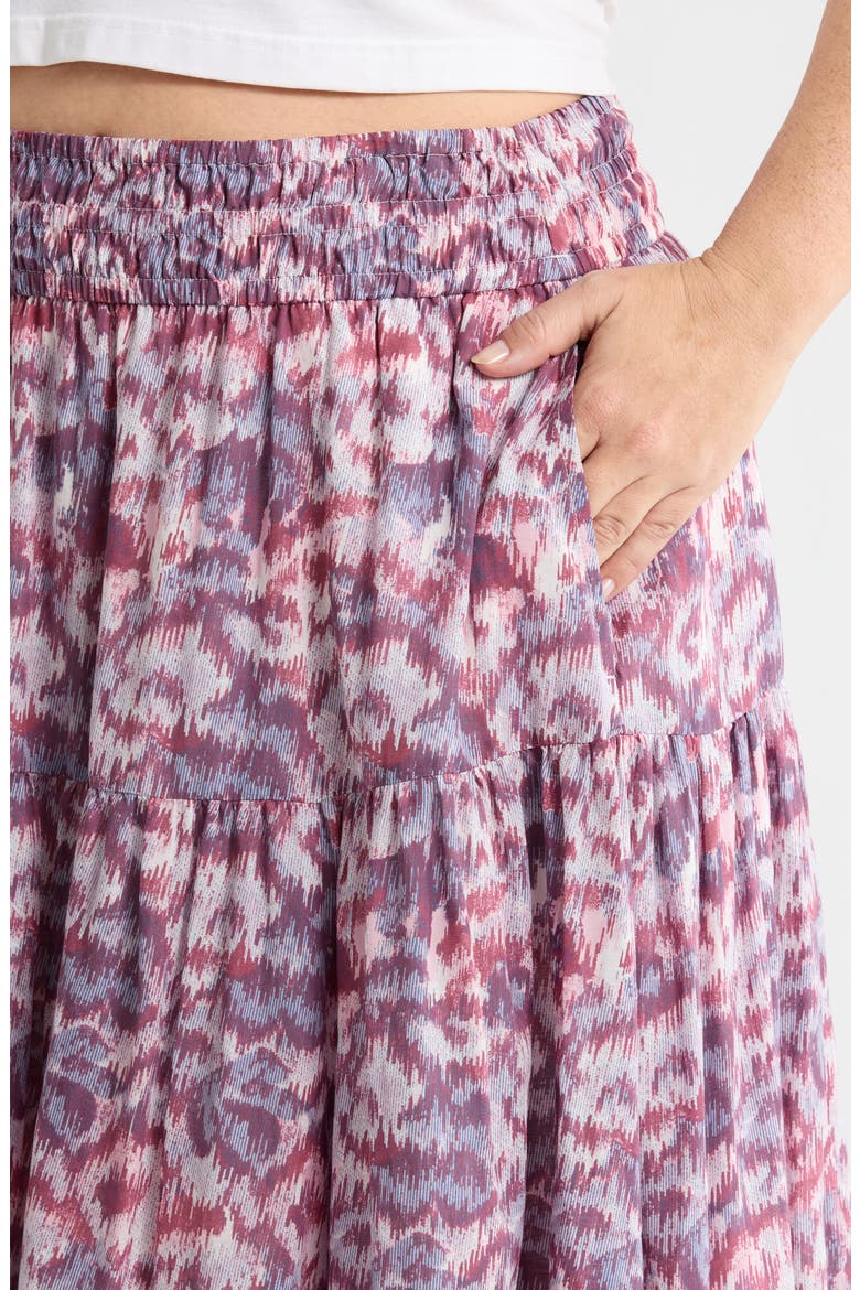 Smocked Waist Maxi Skirt, Alternate, color, PINK- BLUE DAISY TAPESTRY