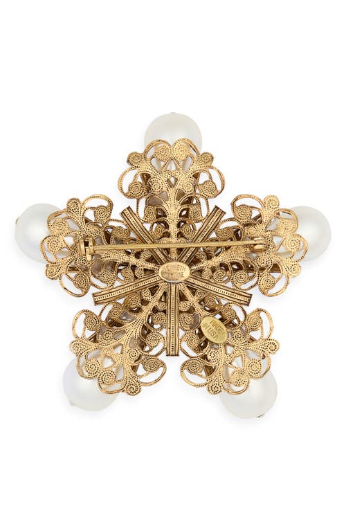 Kenneth Jay Lane Crystal & Faux Pearl Flower Pin In Gold
