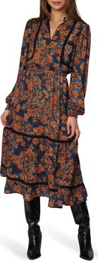 Lost + Wander Embers Bloom Long Sleeve Tiered Dress