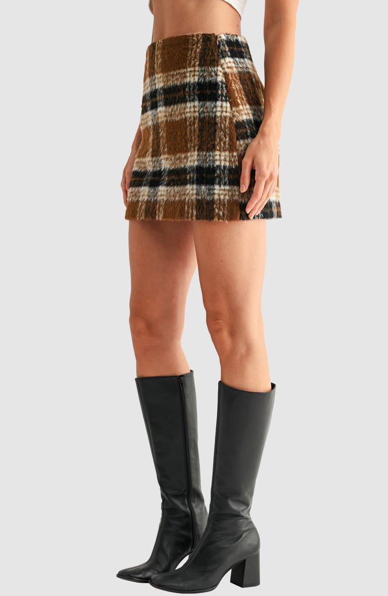 All in Favor Plaid Miniskirt, Alternate, color, Brown Navy