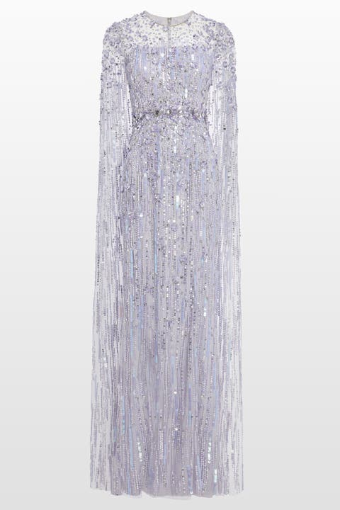 Ruby Sequin-Embellished Cape Maxi Dress