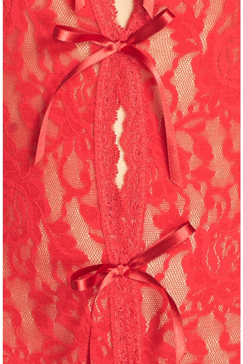 Signature Lace Open Gusset Thong Teddy, Alternate, color, RED