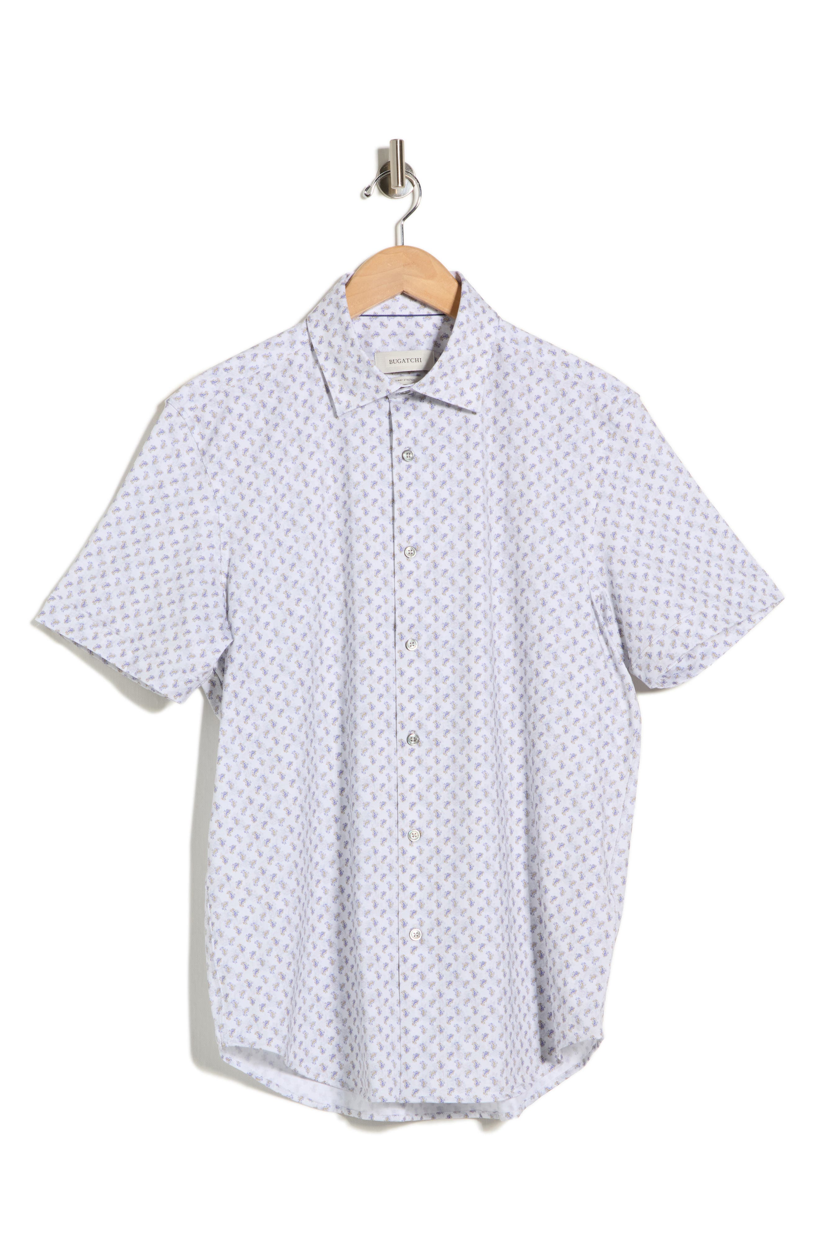 Bugatchi Pasiley Print Stretch Cotton Short Sleeve Button-Up Shirt