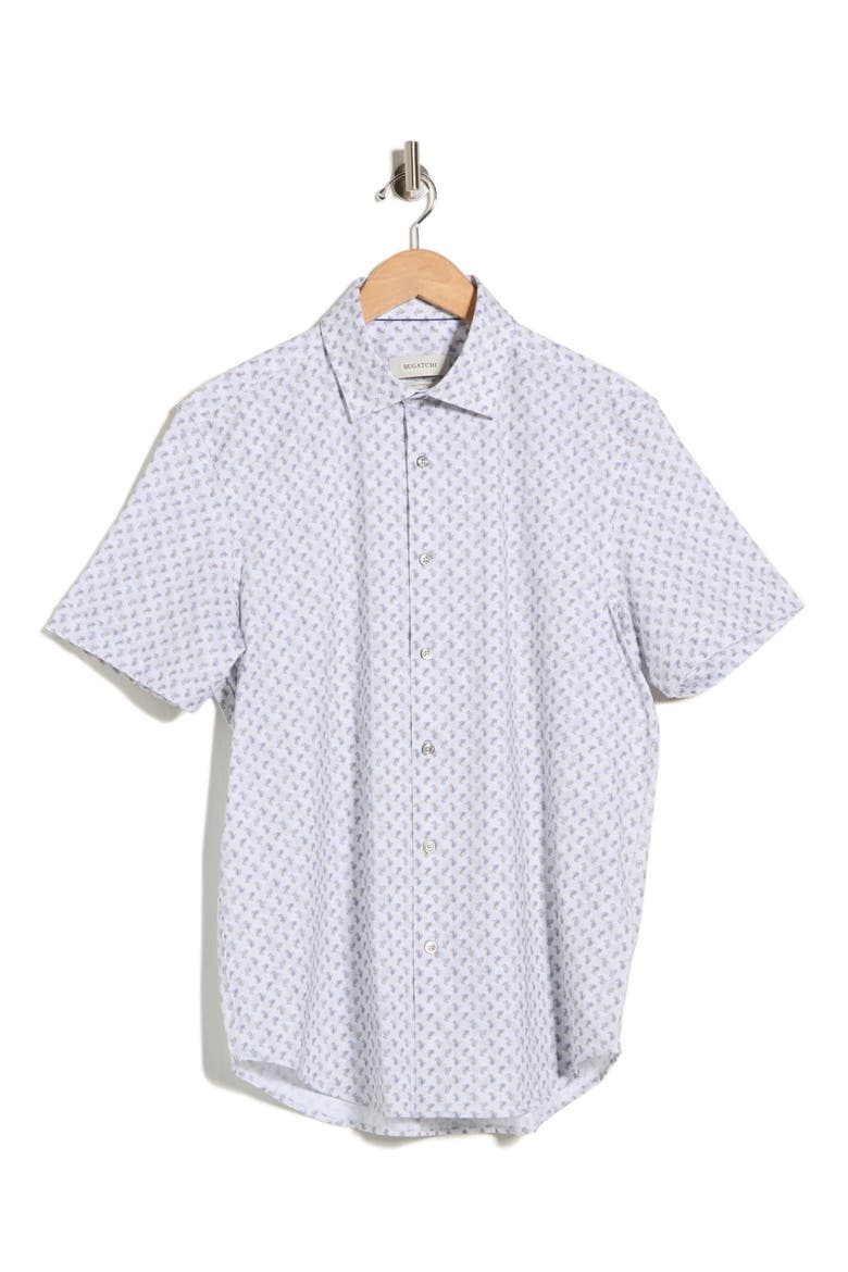 Pasiley Print Stretch Cotton Short Sleeve Button-Up Shirt, Alternate, color, ALMOND
