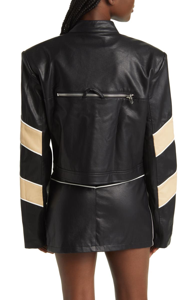 BY.DYLN Tobaias Colorblock Faux Leather Moto Jacket, Alternate, color,