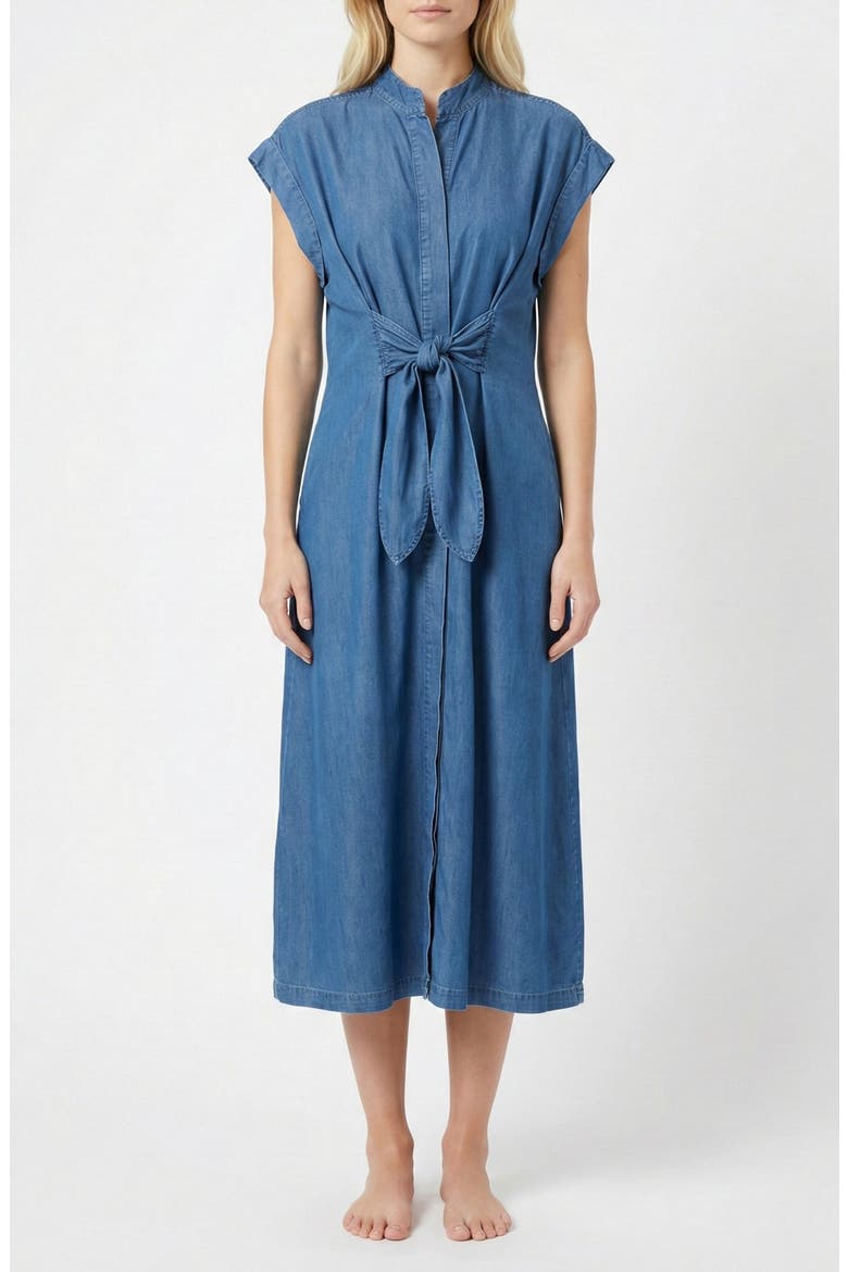 Tie Front Denim Midi Shirtdress, Main, color, LIGHT INDIGO