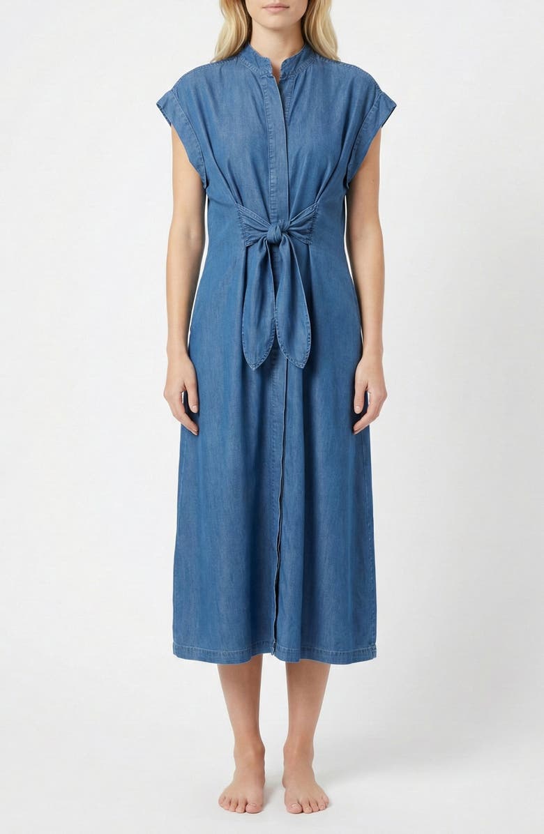 APNY Tie Front Denim Midi Shirtdress, Main, color, 