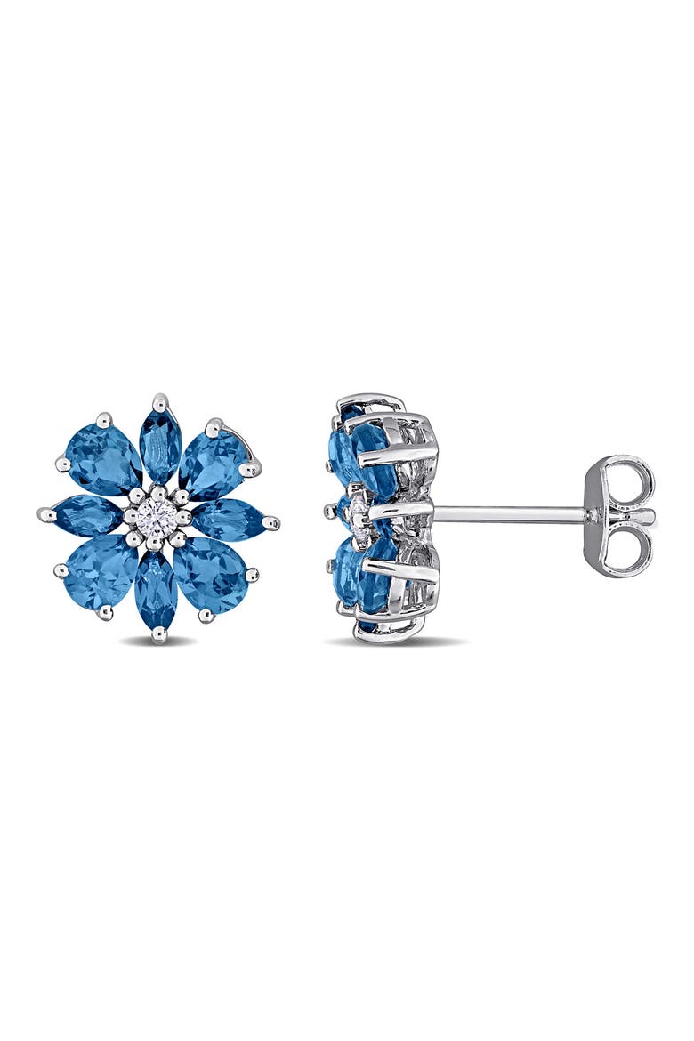 London Blue Topaz & White Topaz Flower Stud Earrings, Main, color, BLUE