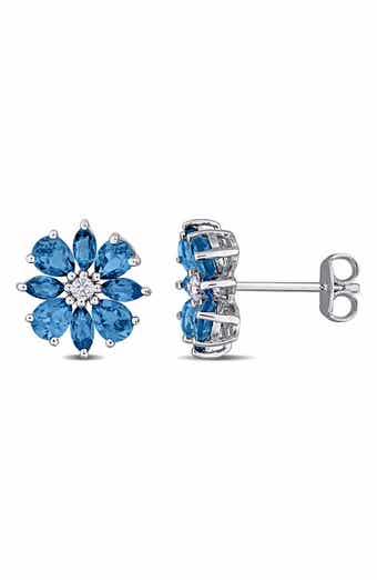 London Blue Topaz & White Topaz Flower Stud Earrings