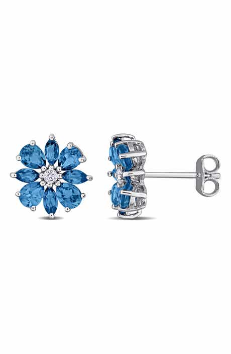 London Blue Topaz & White Topaz Flower Stud Earrings