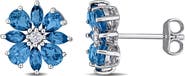 DELMAR London Blue Topaz & White Topaz Flower Stud Earrings