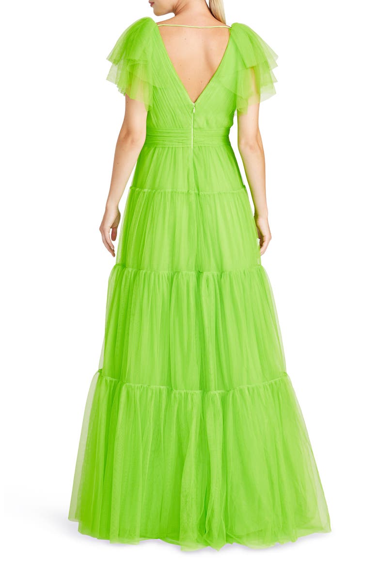 Flutter Sleeve Tiered Tulle Gown, Alternate, color, HALCYON GREEN