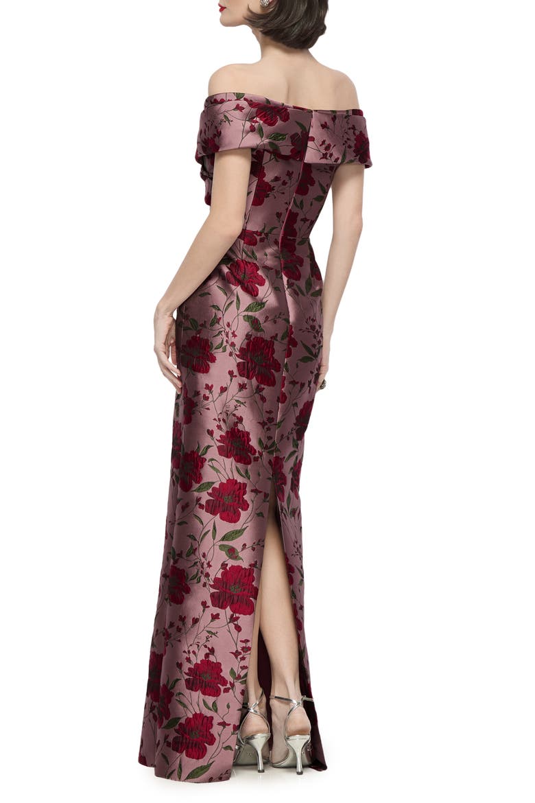 Floral Brocade Off the Shoulder Gown, Alternate, color, WILD ROSE