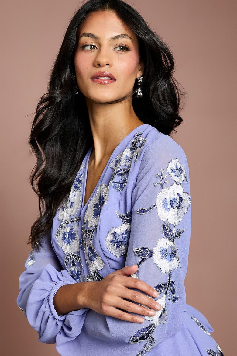 Petite Sequin Fit And Flare Dress, Alternate, color, Cornflower Blue
