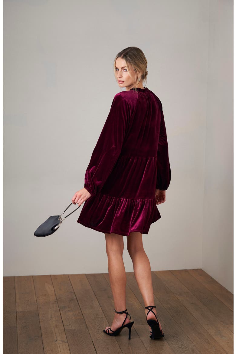 Split Neck Long Sleeve A-Line Dress, Alternate, color, MAJESTIC WINE