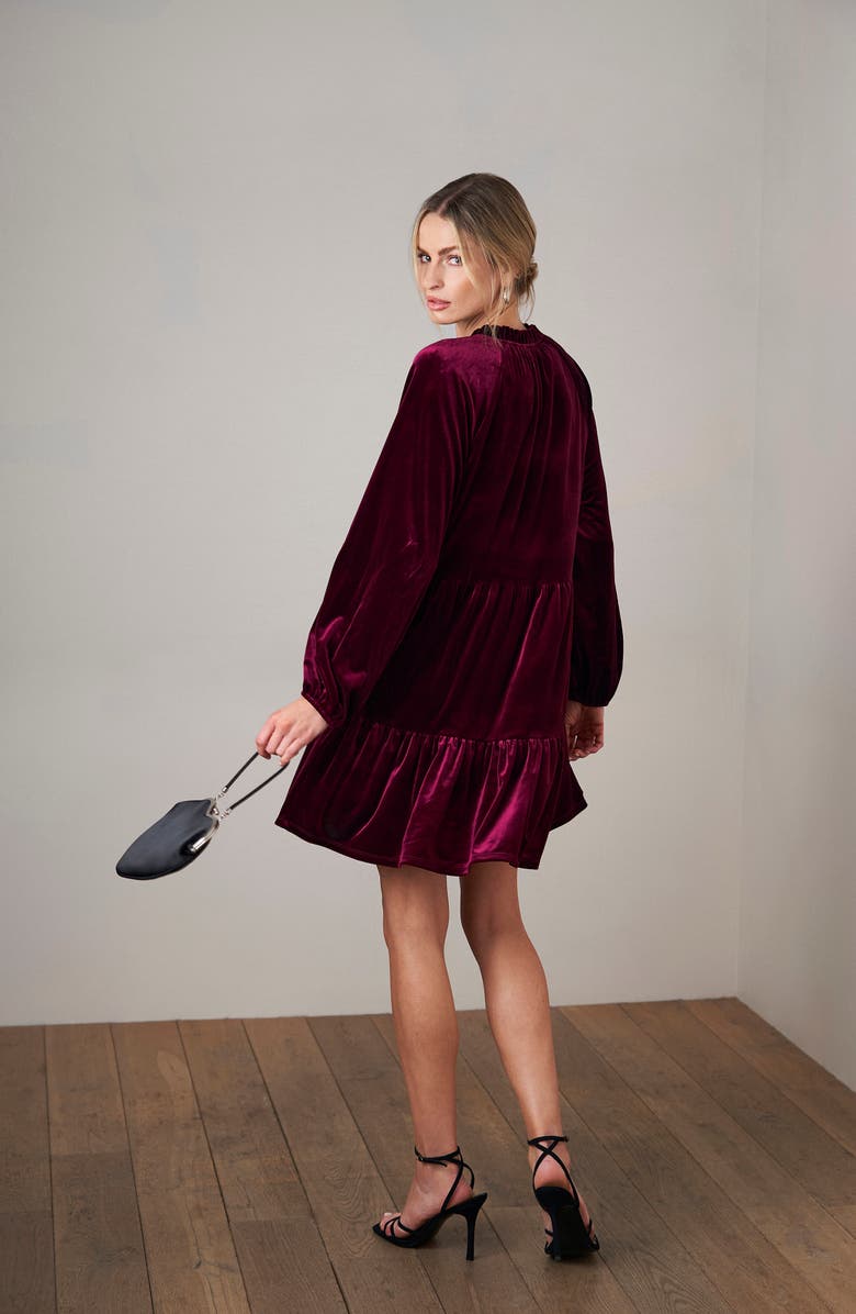 CeCe Split Neck Long Sleeve A-Line Dress, Alternate, color, Majestic Wine