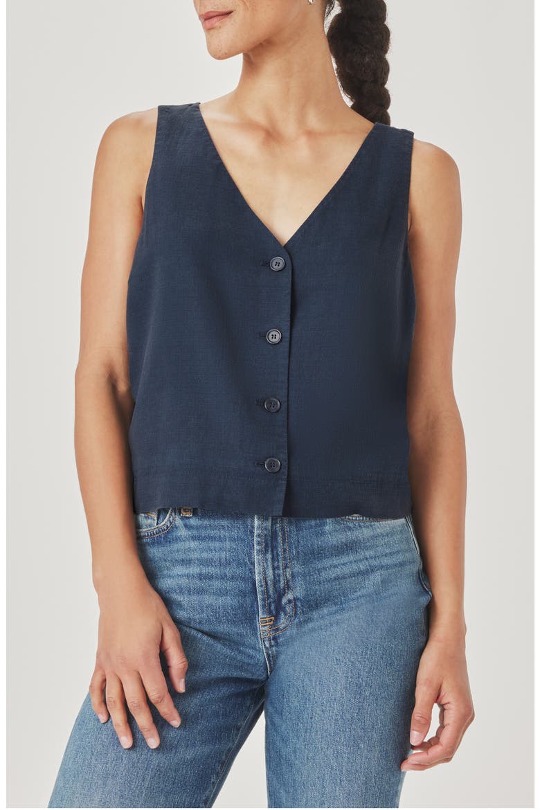 Adele Linen Blend Vest, Main, color, NAVY BLUE