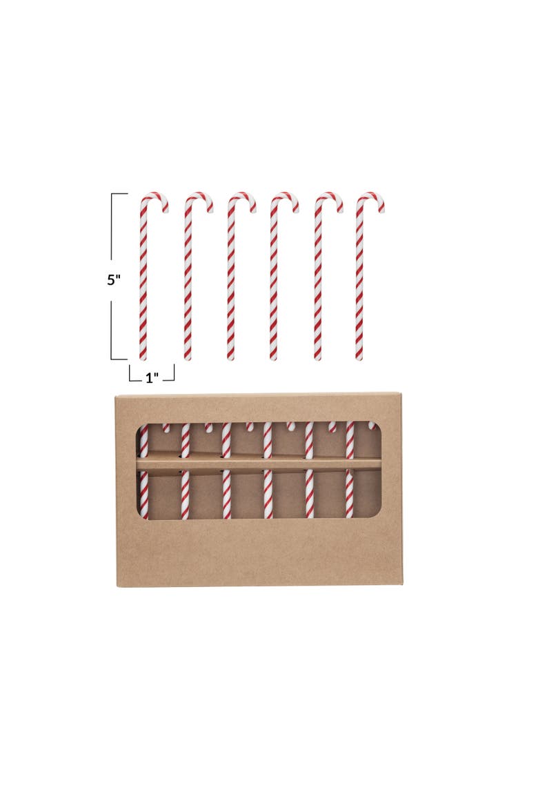 Glass Candy Cane Shaped Stir Sticks, Set of 6, Alternate, color, Red; White