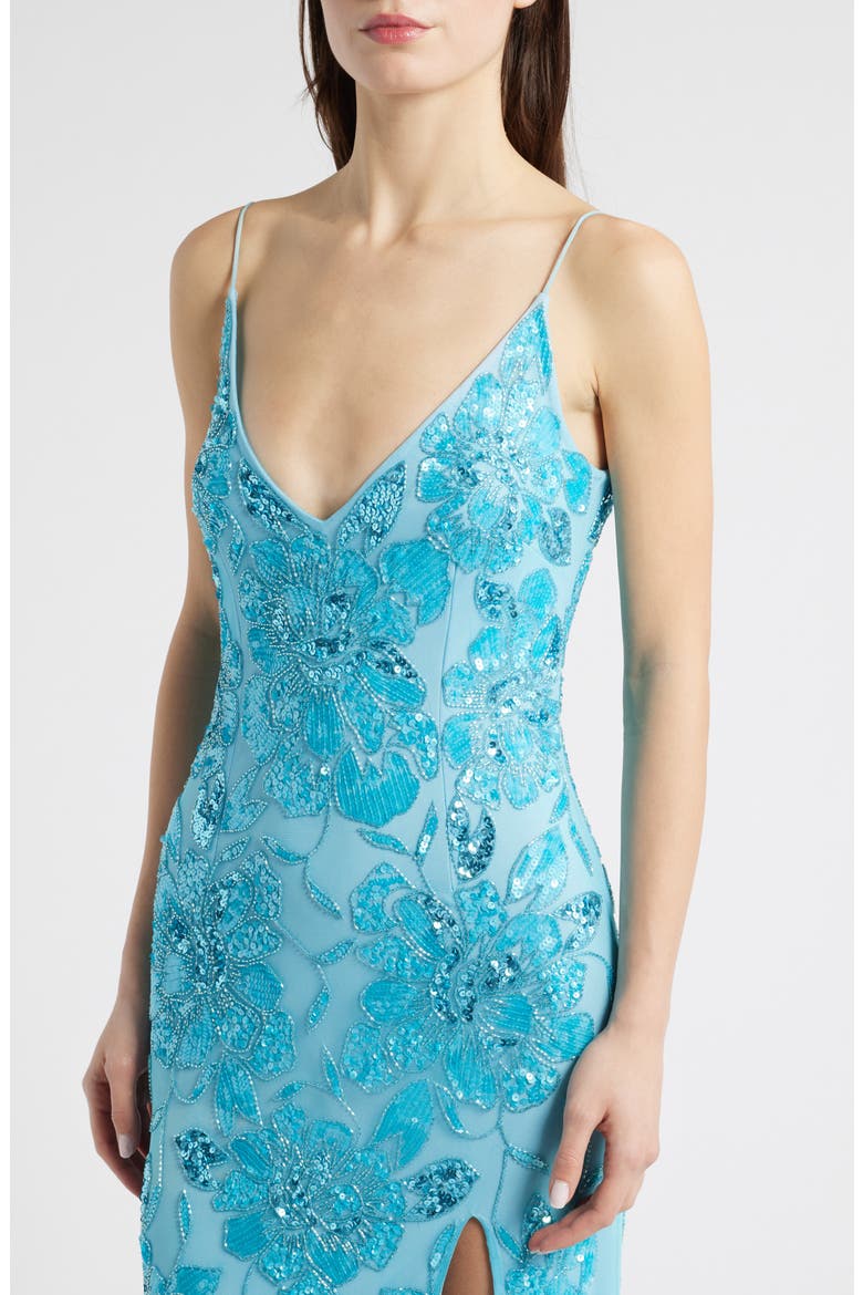 Beaded Sequin Sleeveless Gown, Alternate, color, TURQUOISE