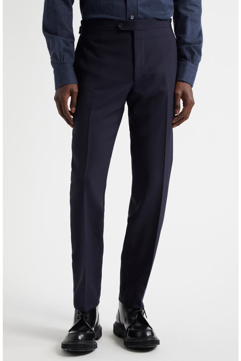 Fresco Tailored Flat Front Wool Trousers, Main, color, NAVY