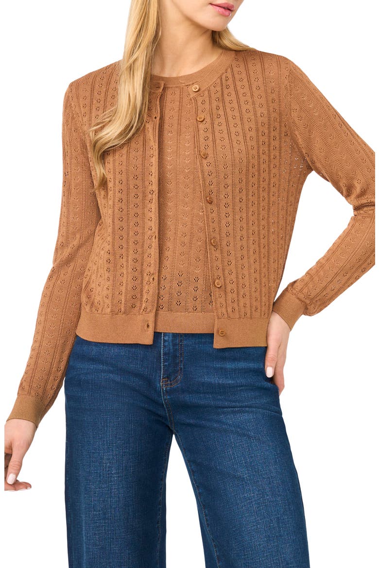 Valerie Pointelle Stitch Cardigan, Main, color, GINGERSNAP