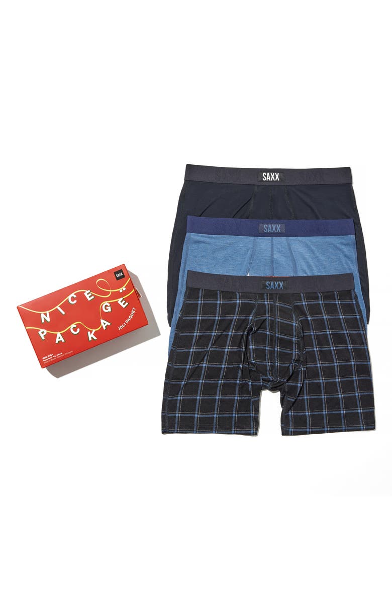 SAXX Assorted 3-Pack Vibe Xtra Super Soft Boxer Briefs, Alternate, color, Window Pane/ Dark Denim/ Black