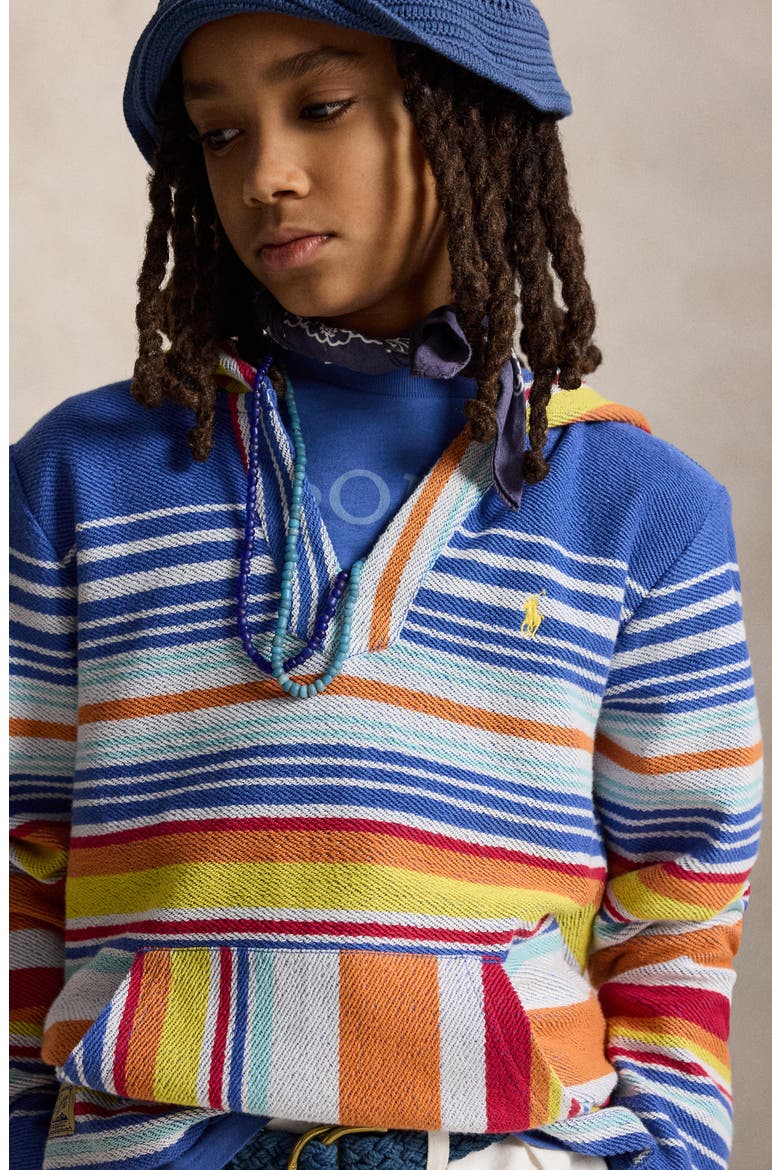 Kids' Stripe Cotton French Terry Hoodie, Alternate, color, BAI BLUE MULTI