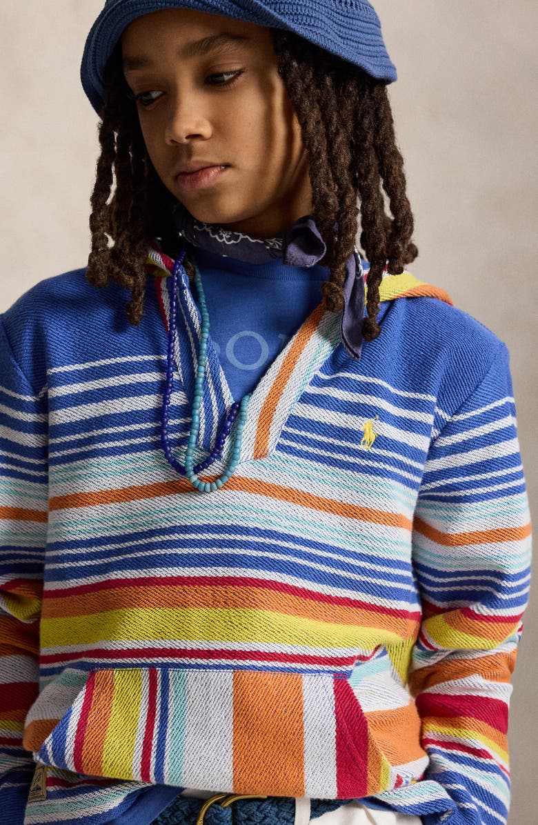 Polo Ralph Lauren Kids' Stripe Cotton French Terry Hoodie, Alternate, color, Bai Blue Multi